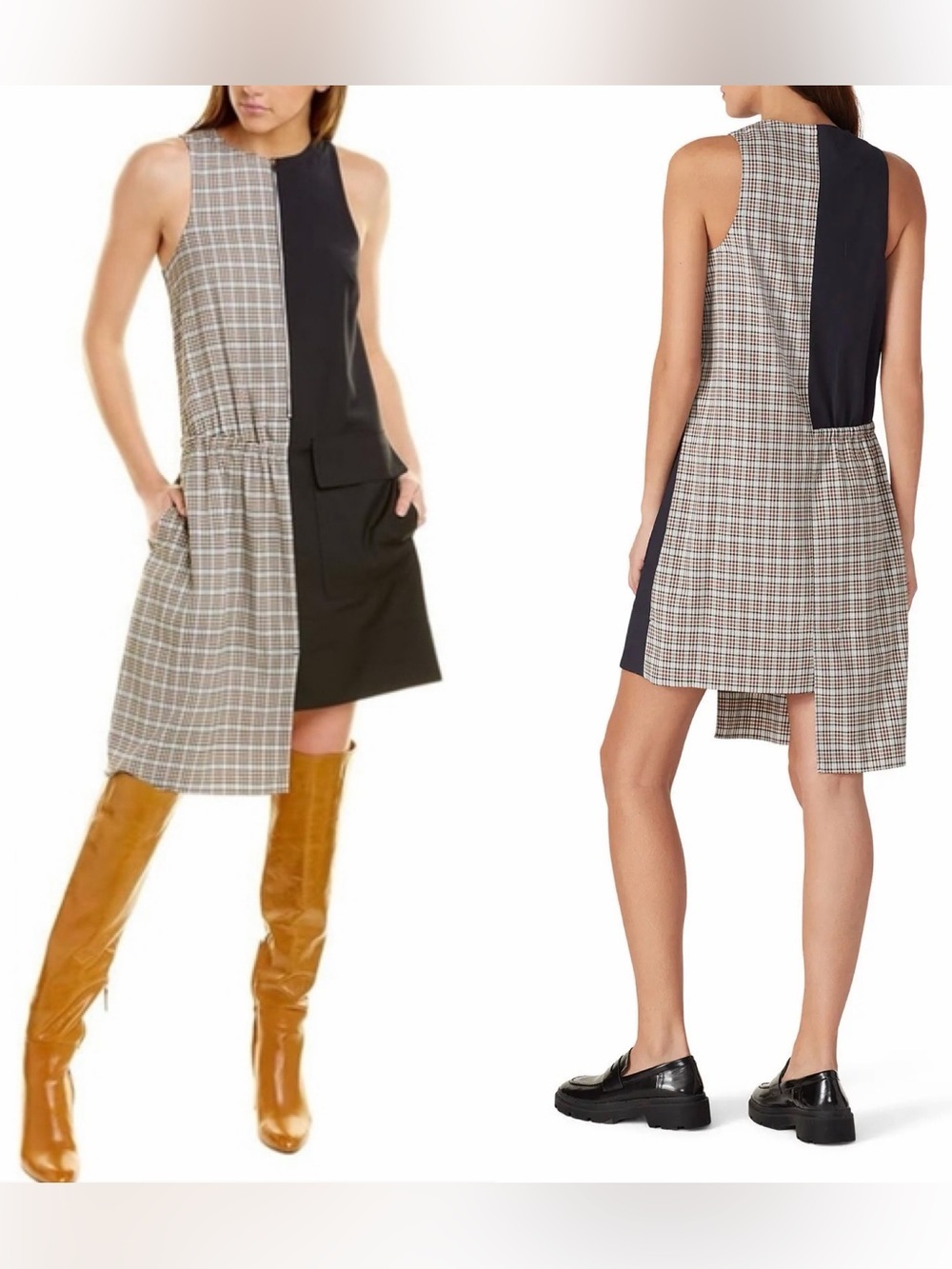 Tibi Sana Check Colorblock Dress